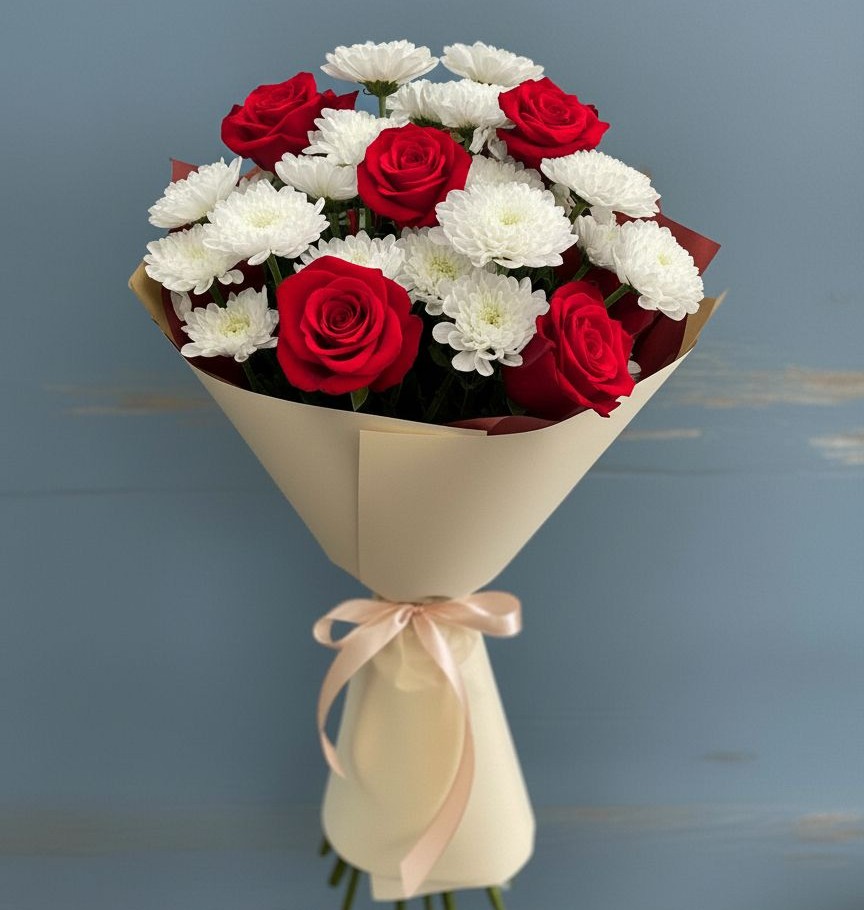 Букет цветов из: Розы и Хризантемы в Батецком