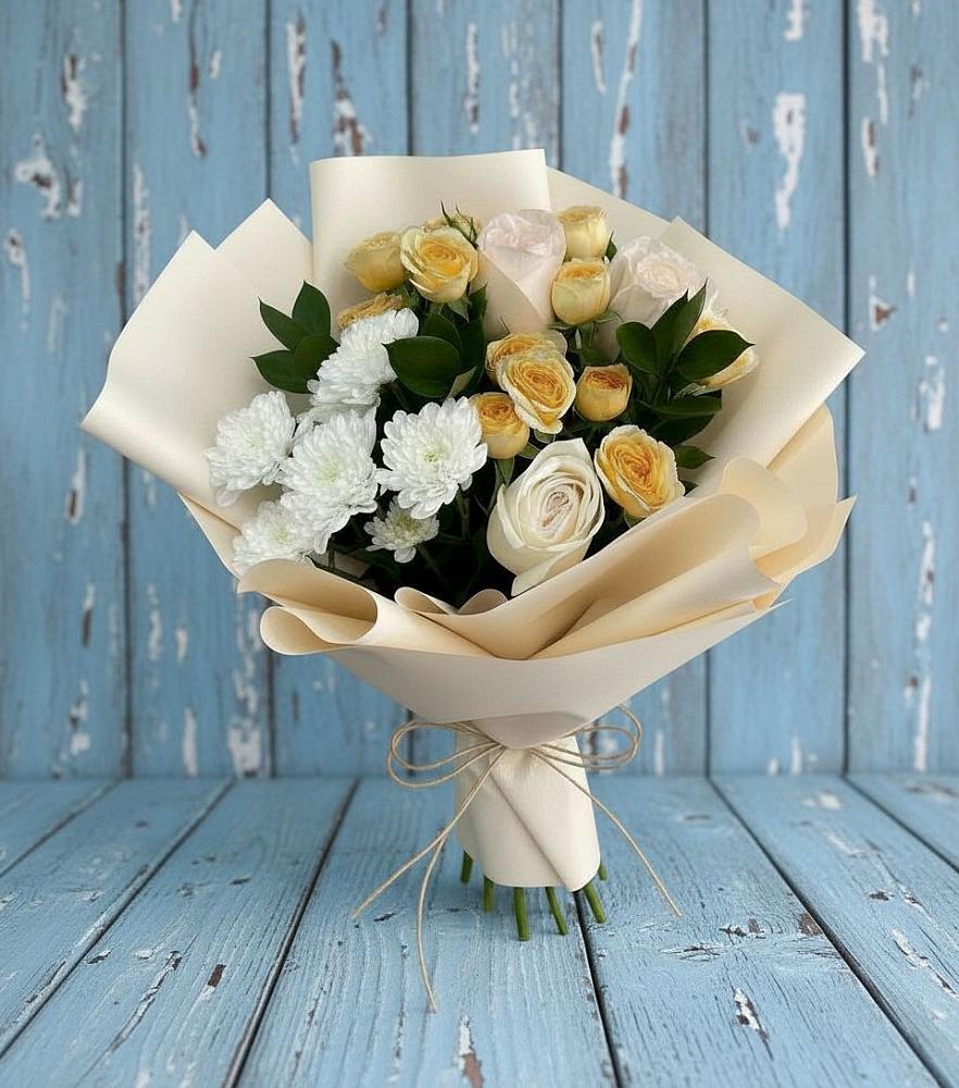 Букет цветов из: Розы и Хризантемы в Батецком