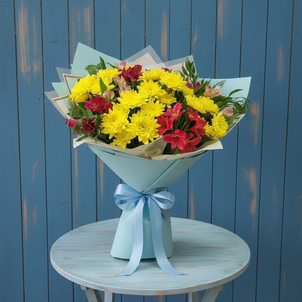 Букет цветов из: Альстромерии и Хризантемы в Батецком