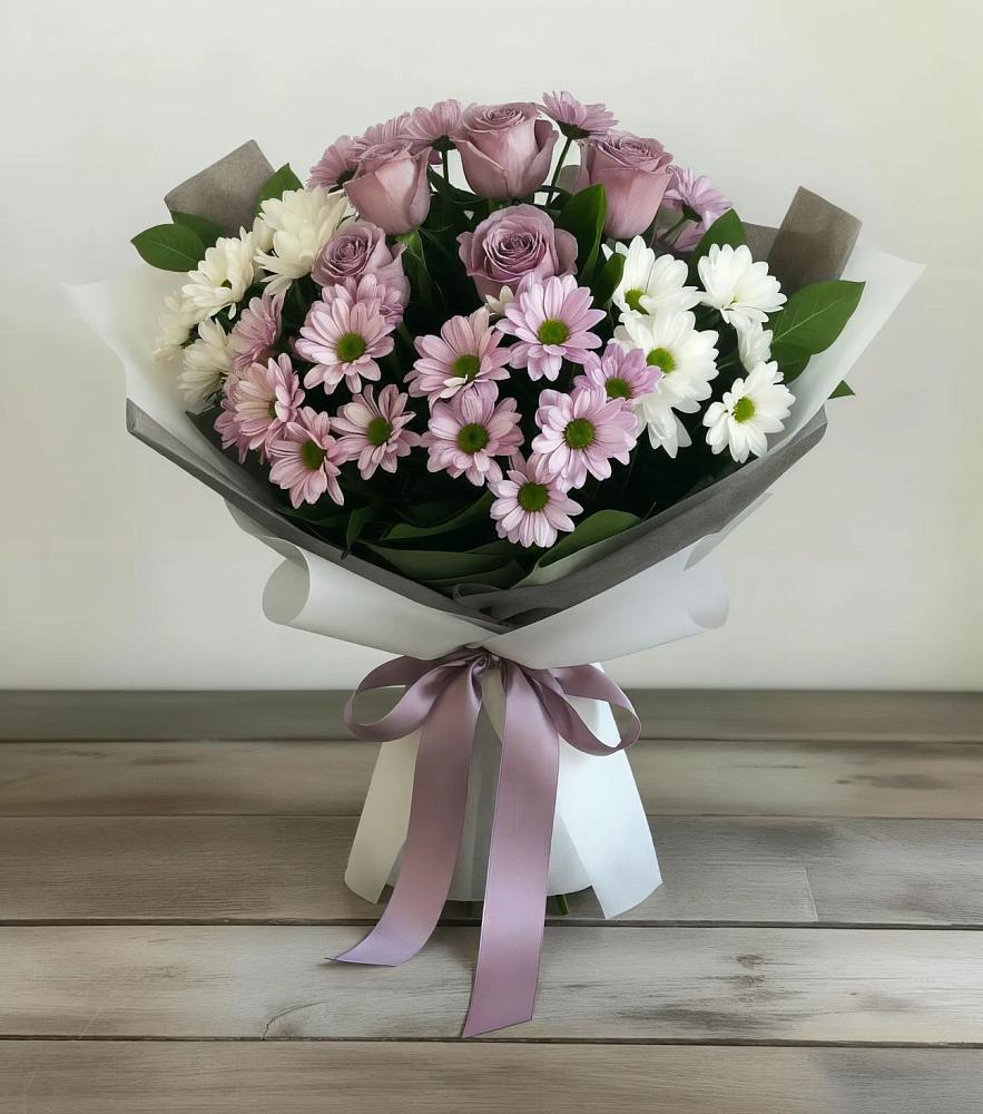 Букет цветов из: Хризантемы и Розы в Батецком