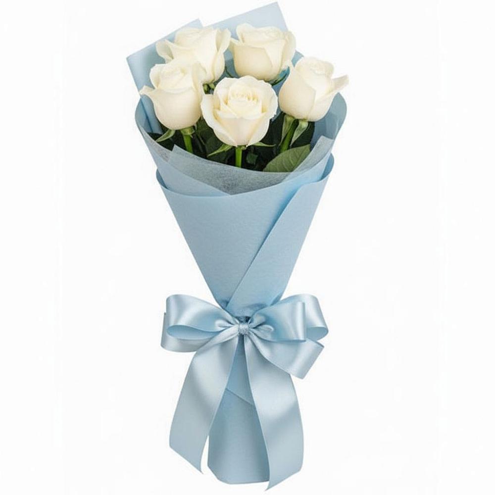 Букет 5 Белых роз Проуд в Батецком
