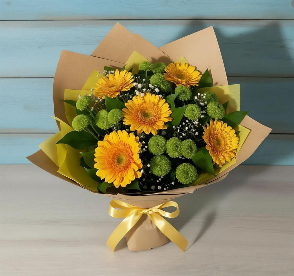 Букет цветов из: Герберы и Хризантемы в Батецком