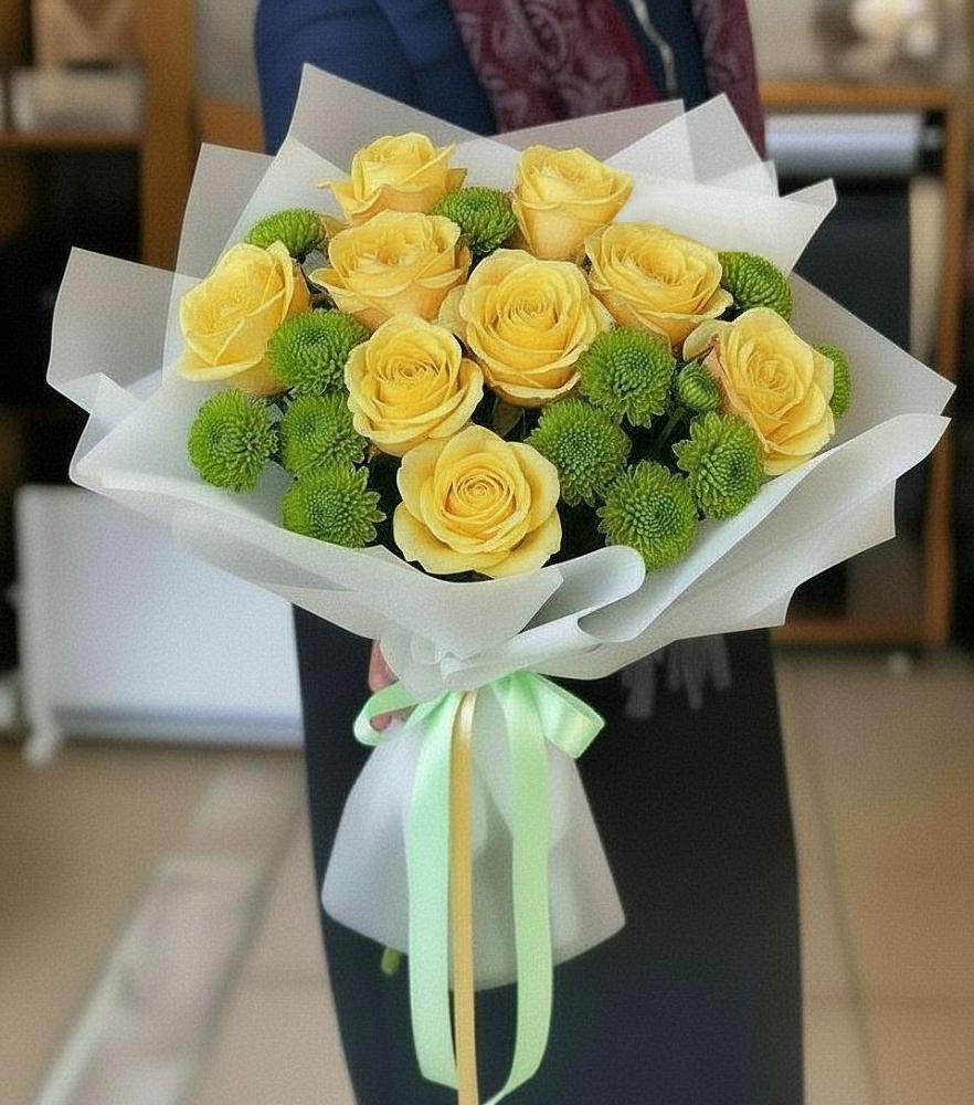Букет цветов из: Хризантемы и Розы в Батецком