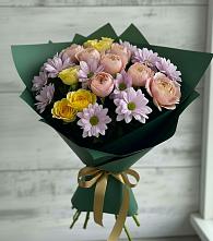 Букет цветов из:  Хризантемы и Розы в Батецком