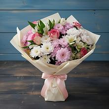 Букет цветов из:  Хризантемы, Альстромерии и Розы в Батецком