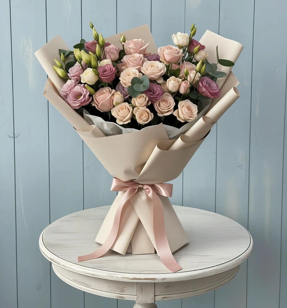 Букет цветов из: Розы и Лизиантусы в Батецком