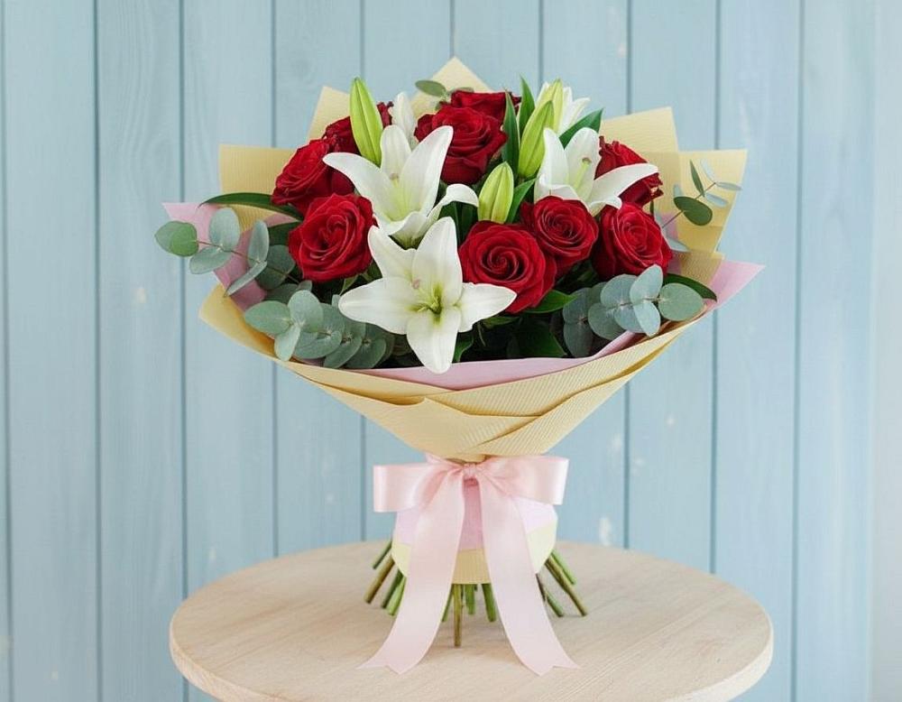 Букет цветов из: Лилии и Розы в Батецком